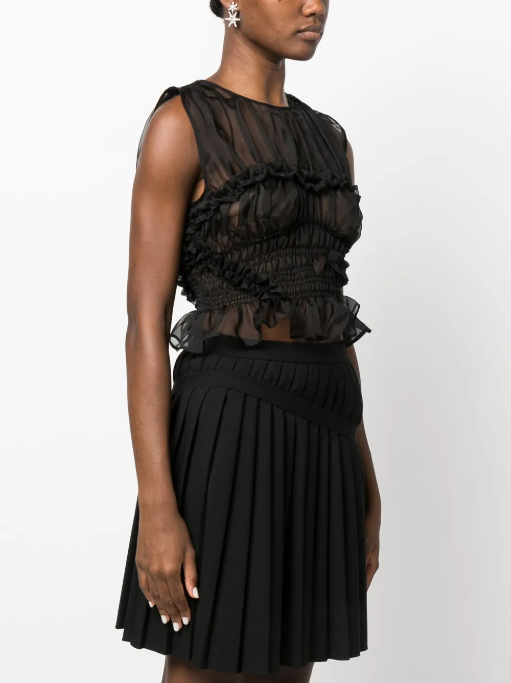 Cecilie Bahnsen Ruched Sleeveless Silk Top In Black