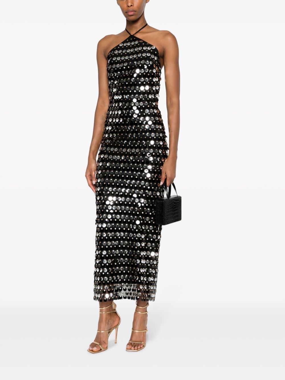 The New Arrivals Ilkyaz Ozel Blânca sequinned halterneck dress - Zwart