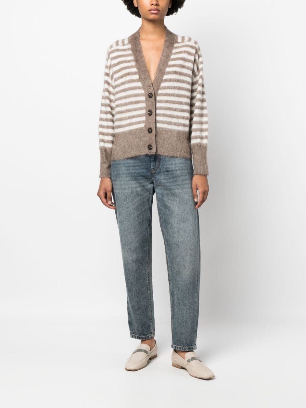 Brunello Cucinelli striped brushed cardigan - Bruin