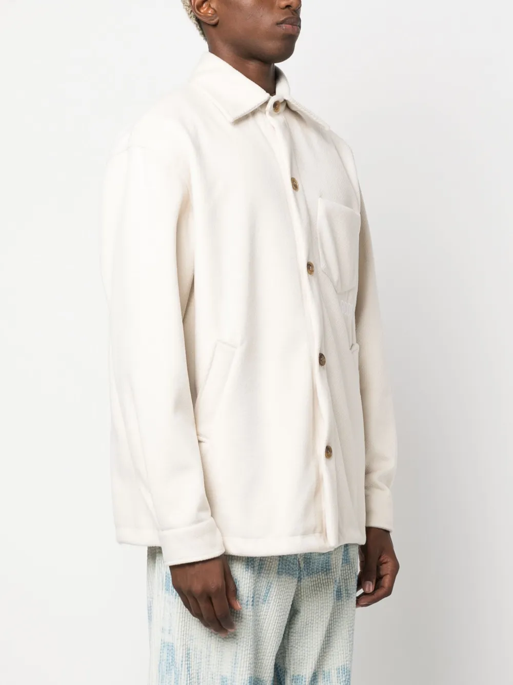 Shop Gcds Logo-embroidered Button-up Jacket In White