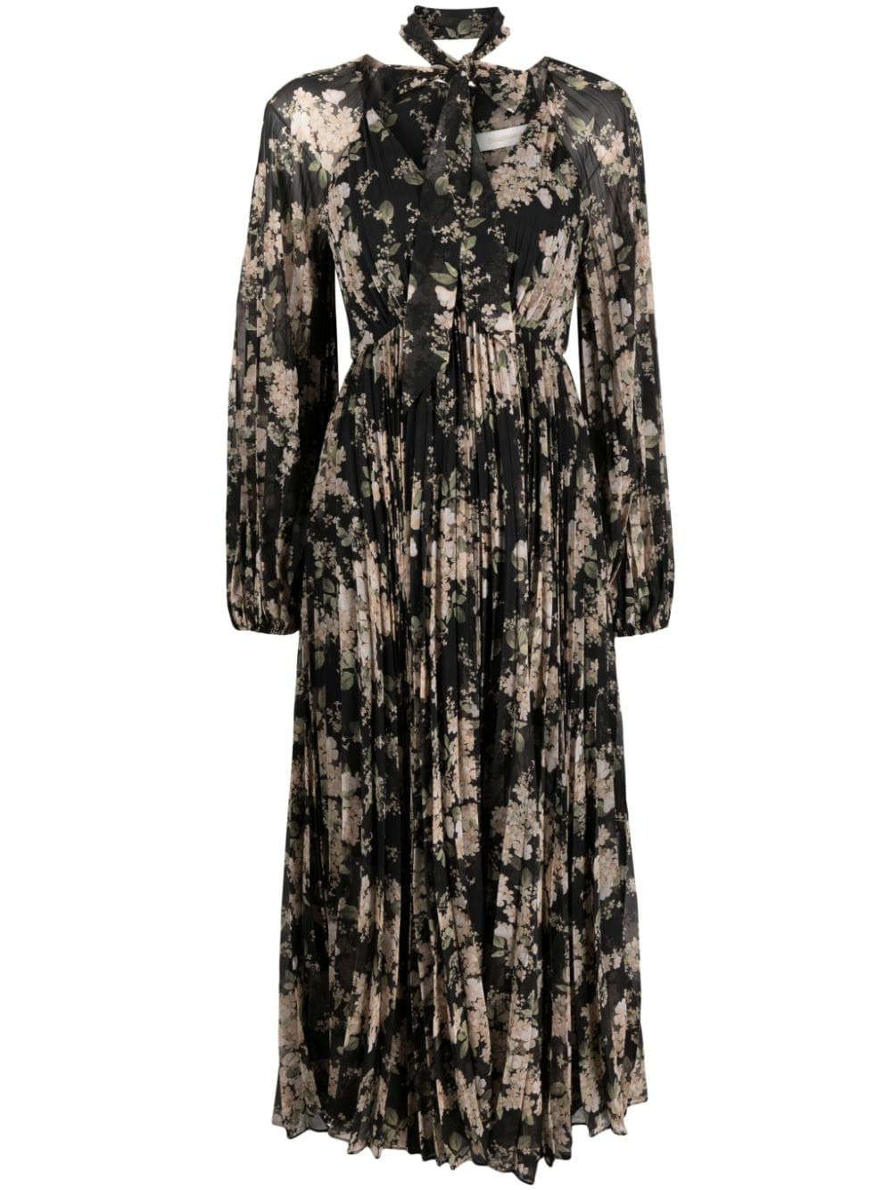 Shop Zimmermann Floral-print Pleated Dress In Black