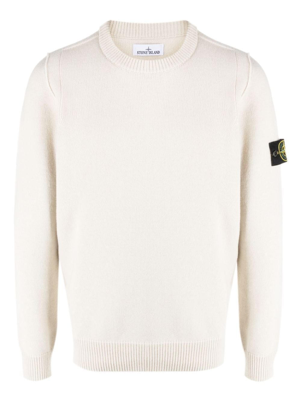 Stone Island Compass-patch Crew-neck Jumper In White