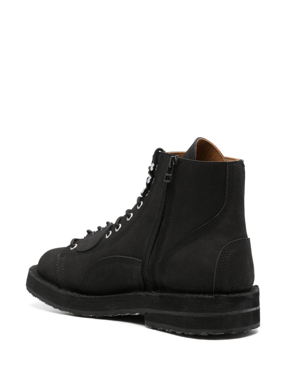 Shop Yohji Yamamoto Lace-up Leather Ankle Boots In Black
