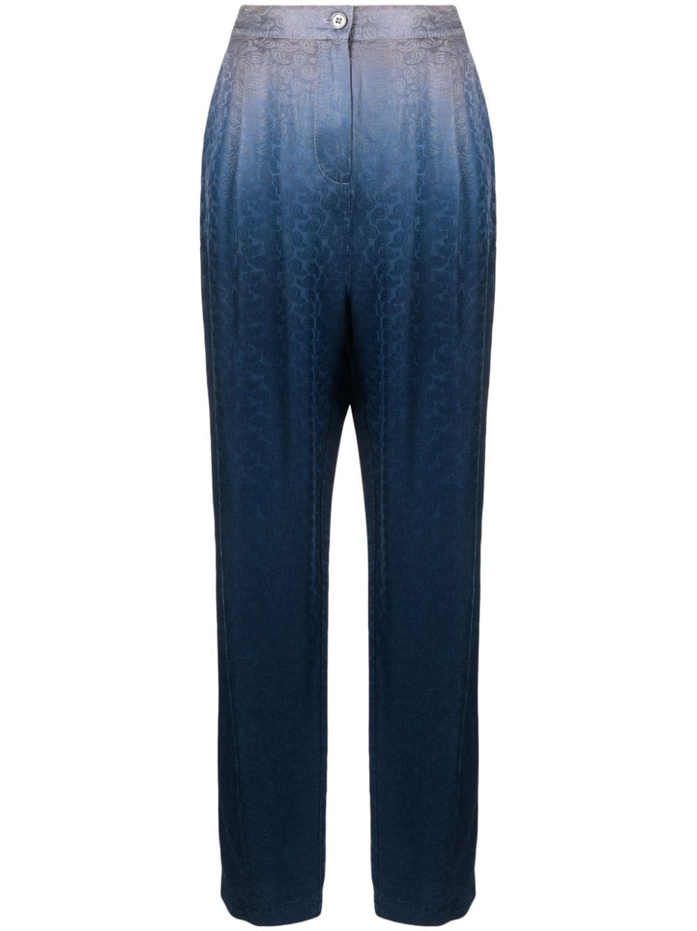 Raquel Allegra Bianca paisley-print ombré silk trousers - Blu