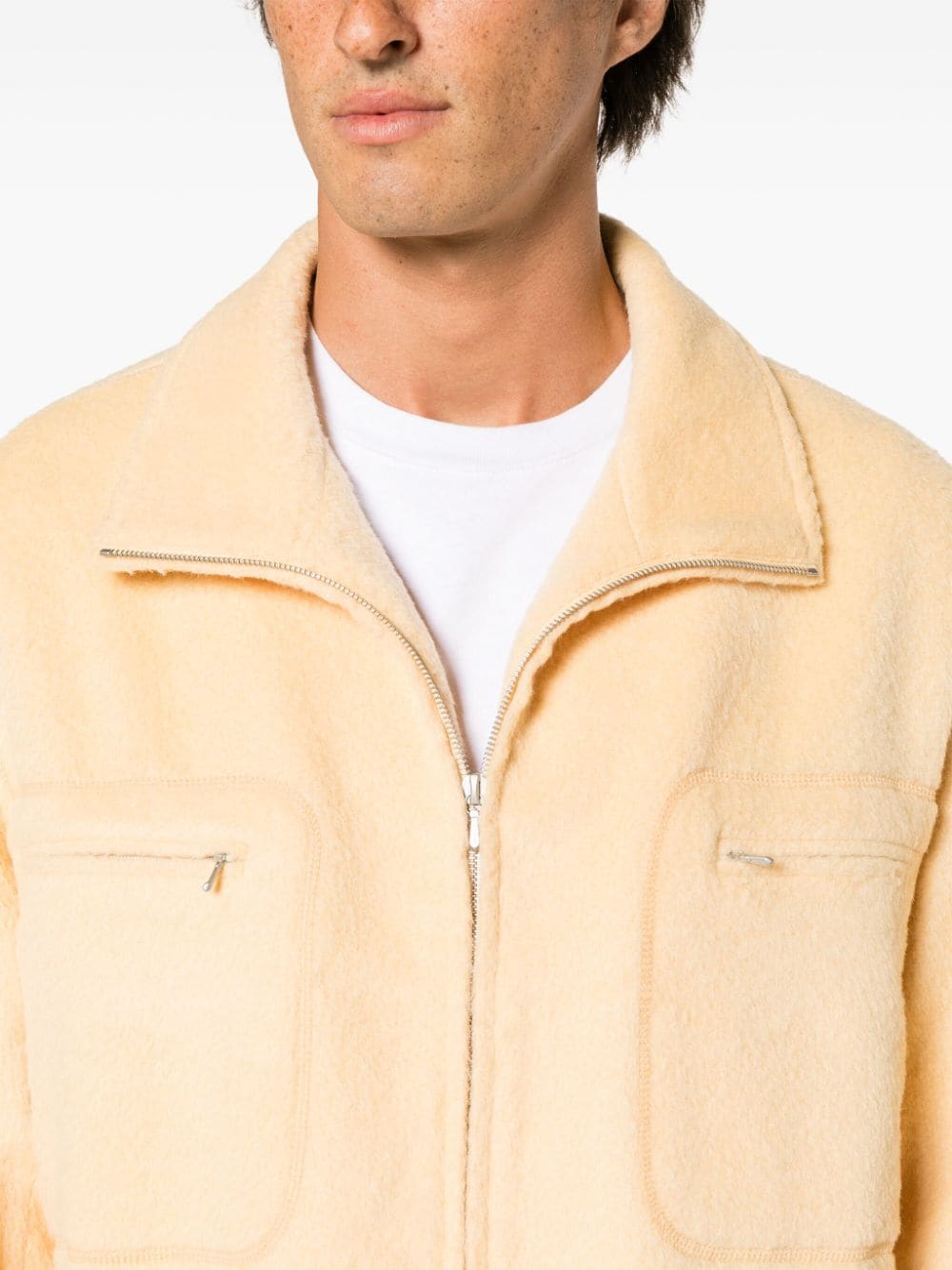 Shop Auralee Fleece Zip-front Jacket In Yellow