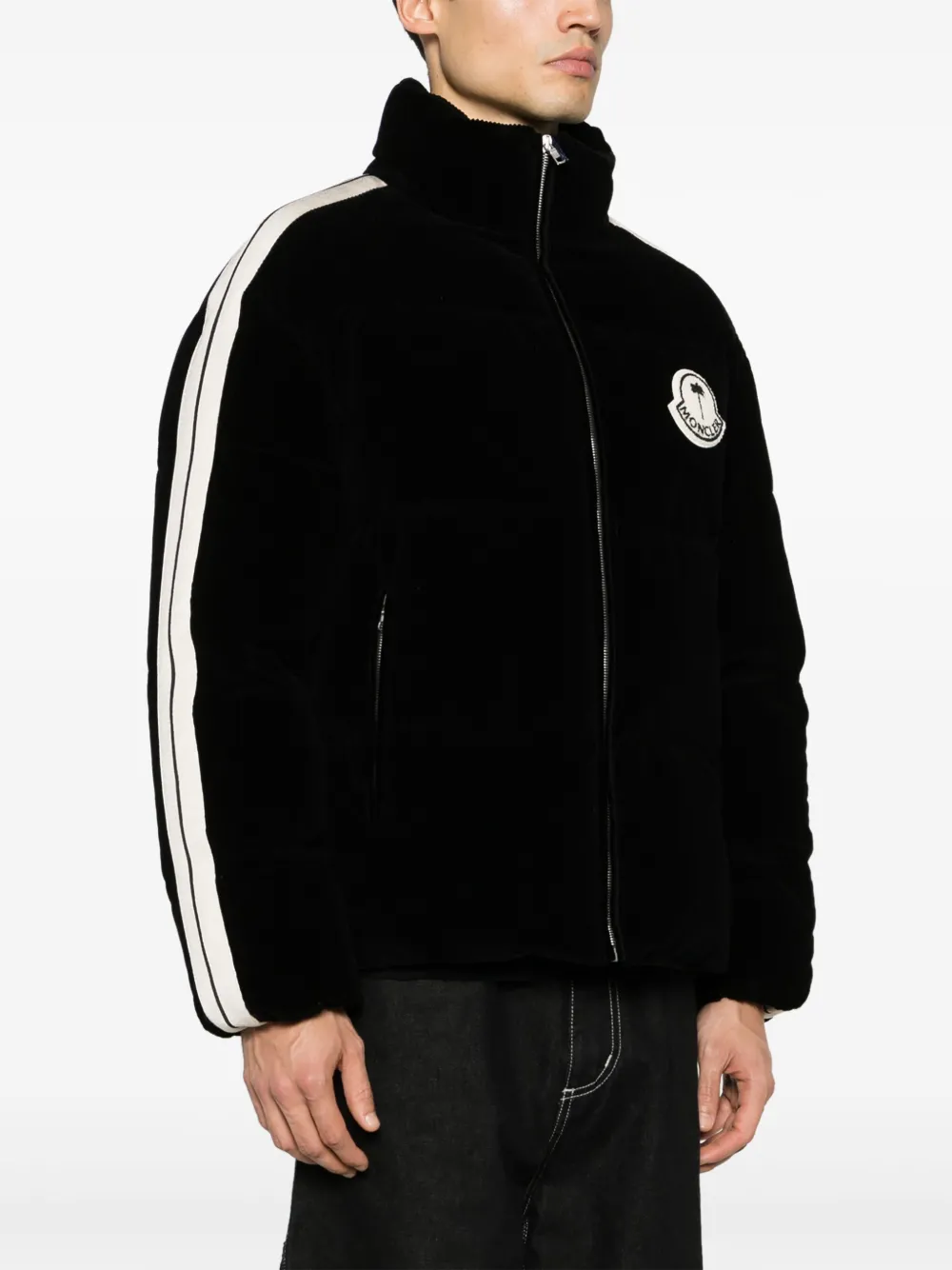 Palm Angels x Moncler x Palm Angels ribfluwelen gewatteerd jack Zwart