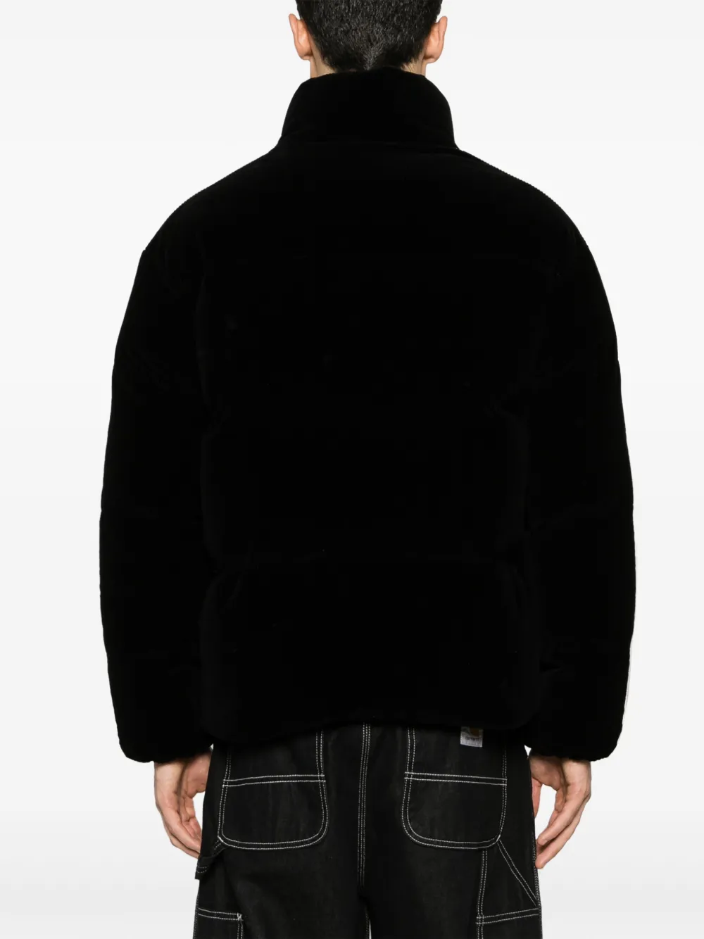Palm Angels x Moncler x Palm Angels ribfluwelen gewatteerd jack Zwart
