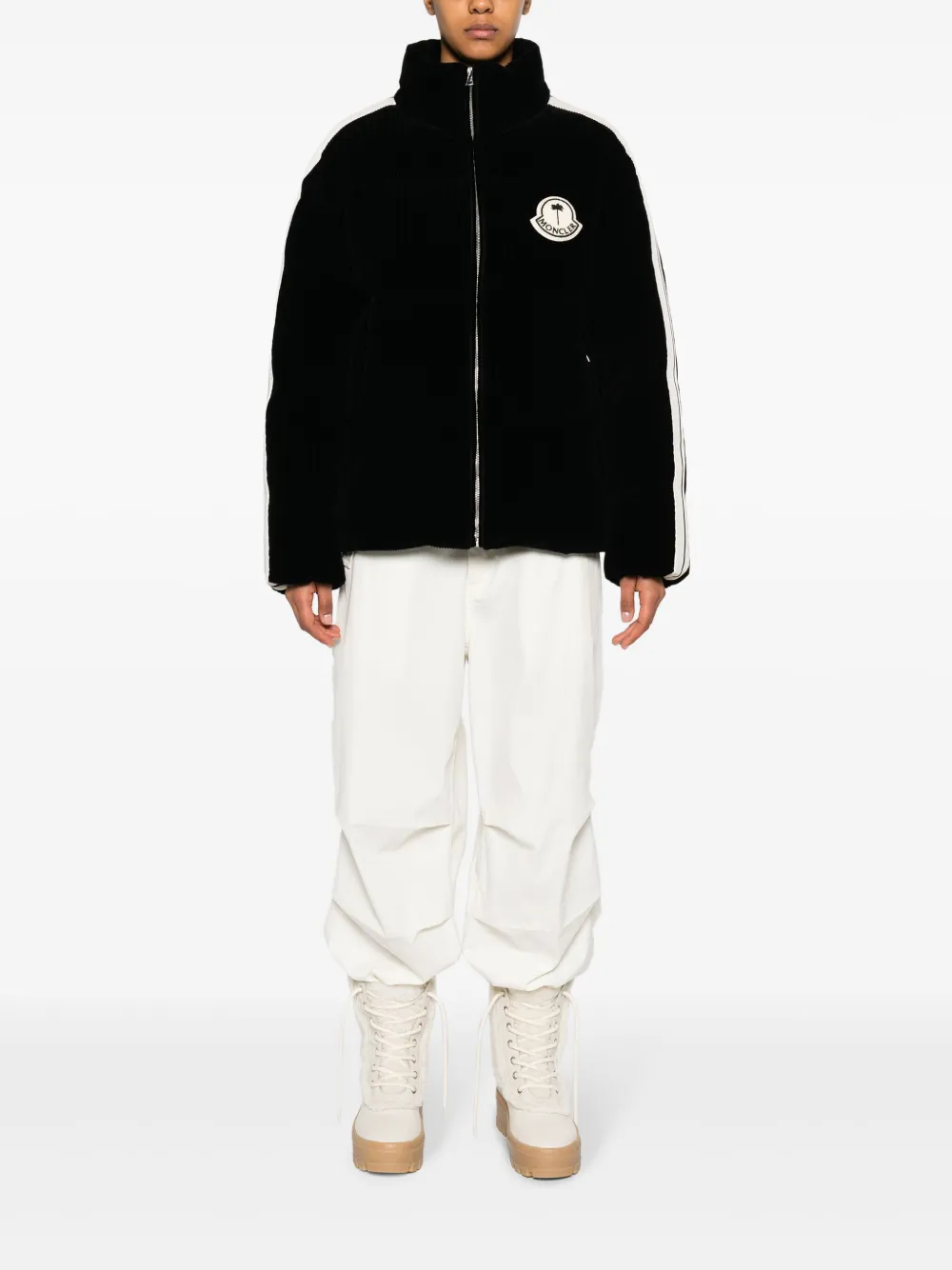 Palm Angels x Moncler x Palm Angels ribfluwelen gewatteerd jack Zwart