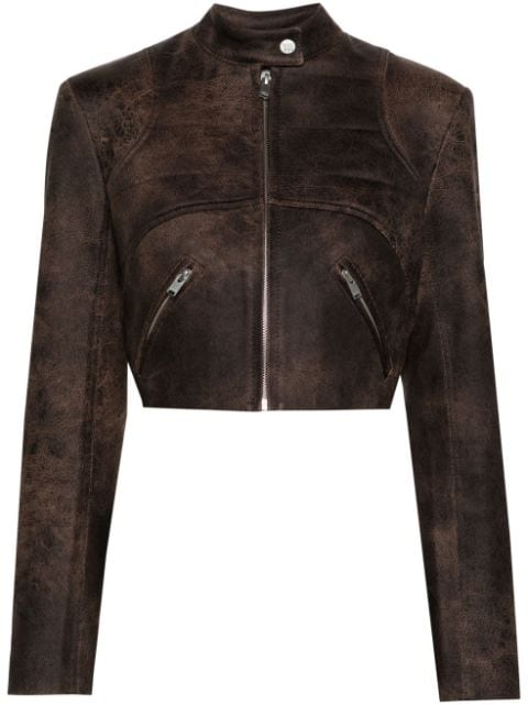 MISBHV cracked cropped faux-leather jacket