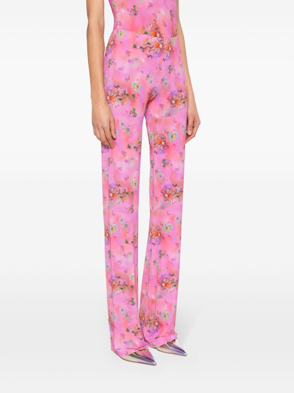 Shop Margherita Maccapani Jaz Floral-print Flared Trousers In Pink