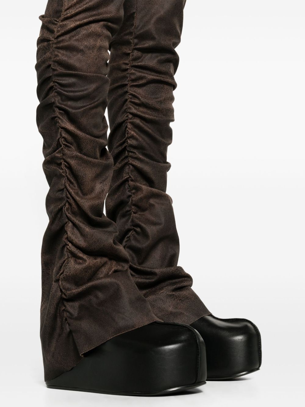 Shop Misbhv Cracked-effect Ruched Trousers In Brown