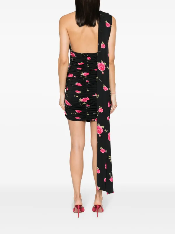 Magda Butrym rose-print Ruched Minidress | Black | FARFETCH