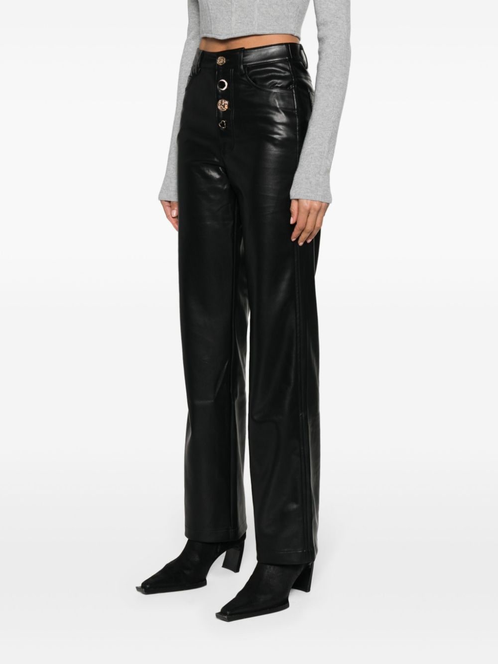 Shop Rotate Birger Christensen Button-embellished High-waist Trousers In Black