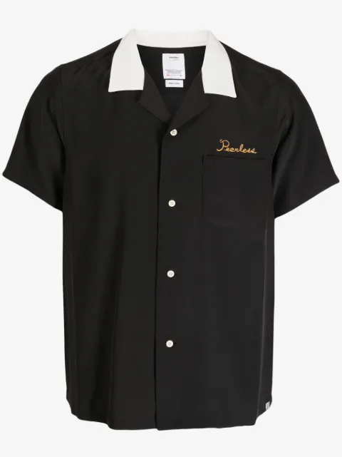 visvim logo-embroidered silk shirt