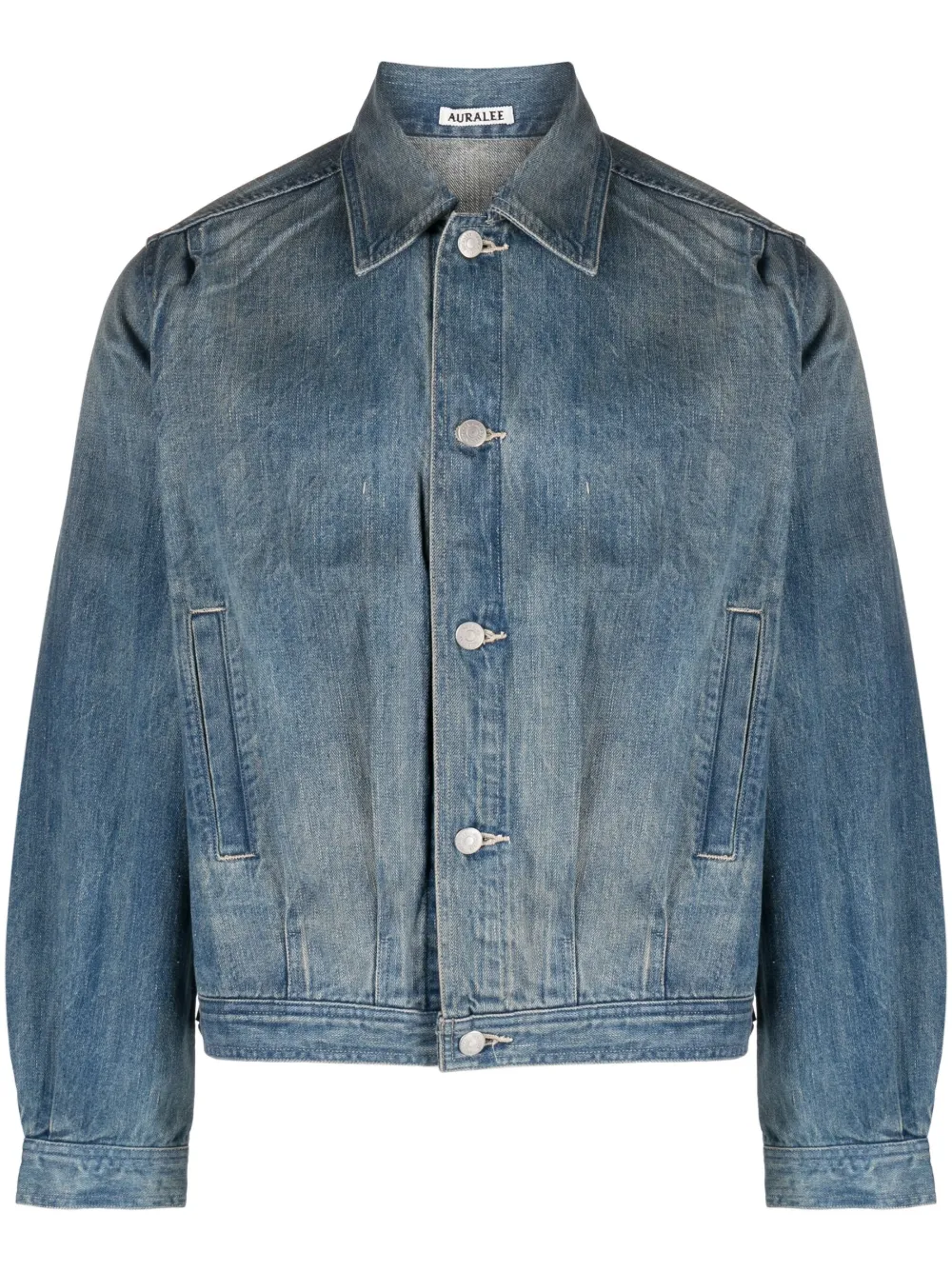 Shop Auralee Button-up Jeans Jacket In Blue