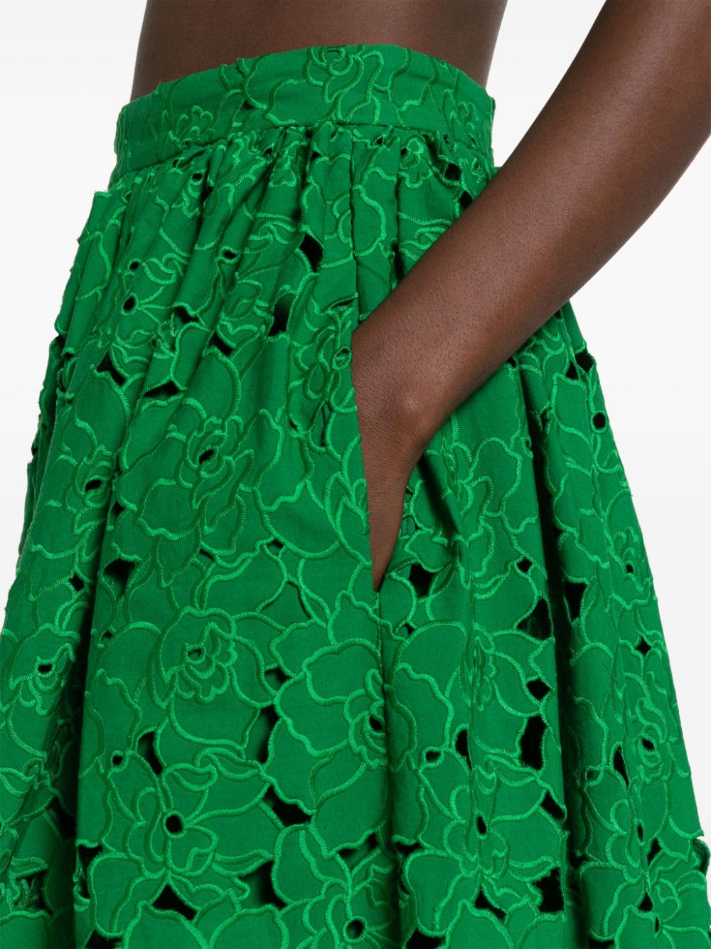 Shop Erdem Broderie-anglaise Flared Midi Skirt In Green