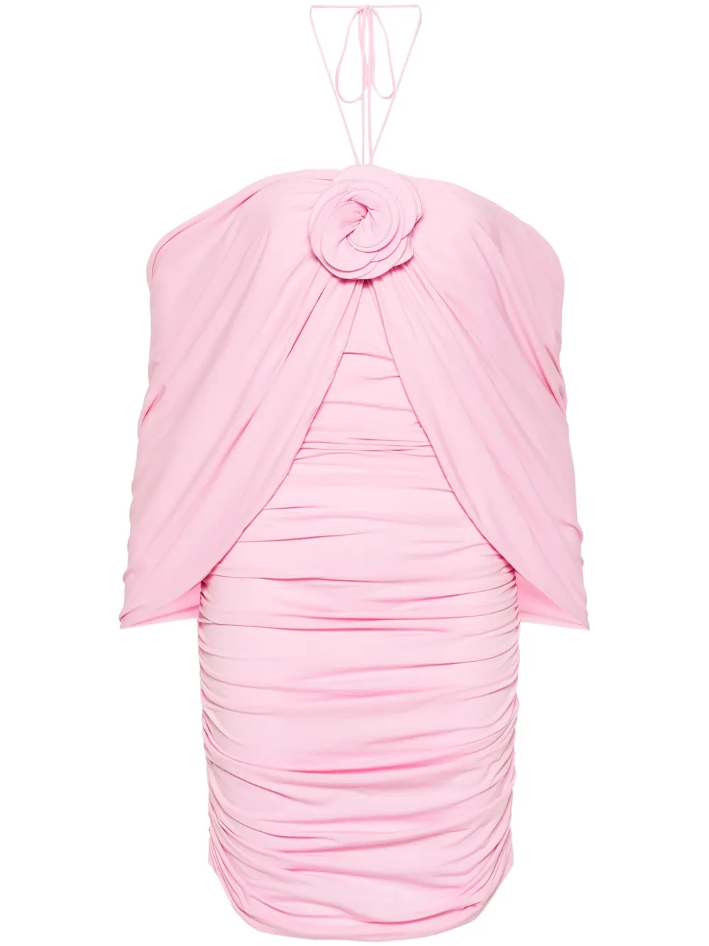 Magda Butrym Mini Pink Dress With Cape And Rose Patch In Stretch Polyamide Woman In Pink