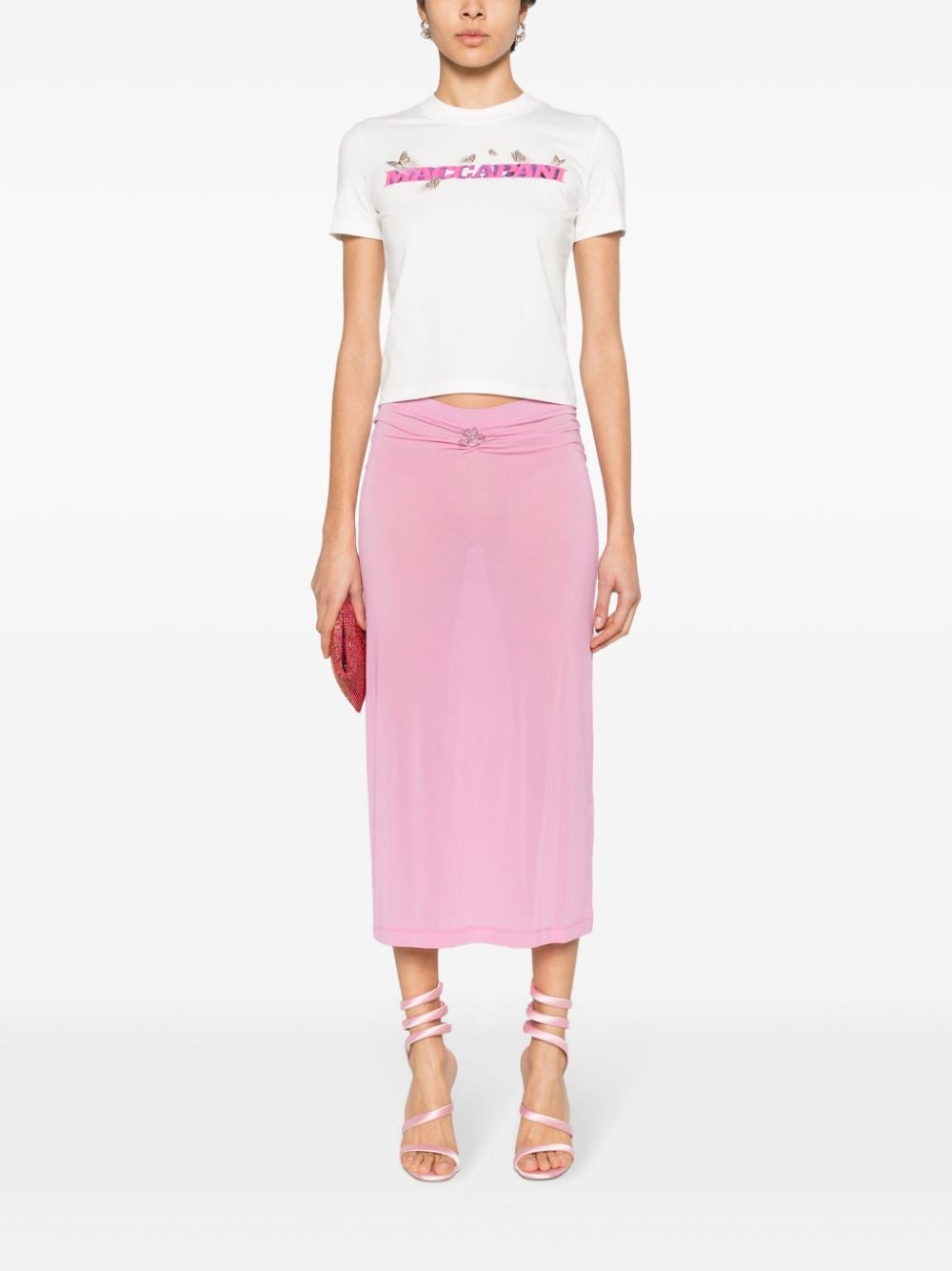 Shop Margherita Maccapani Over Flower-charm Midi Skirt In Pink