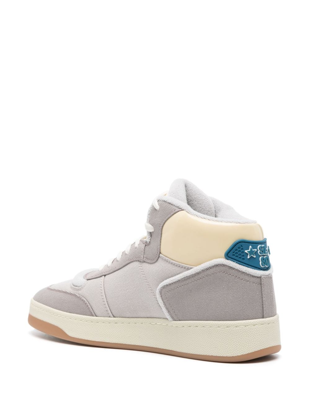 Shop Saint Laurent Sl/80 Leather Lace-up Sneakers In Grau