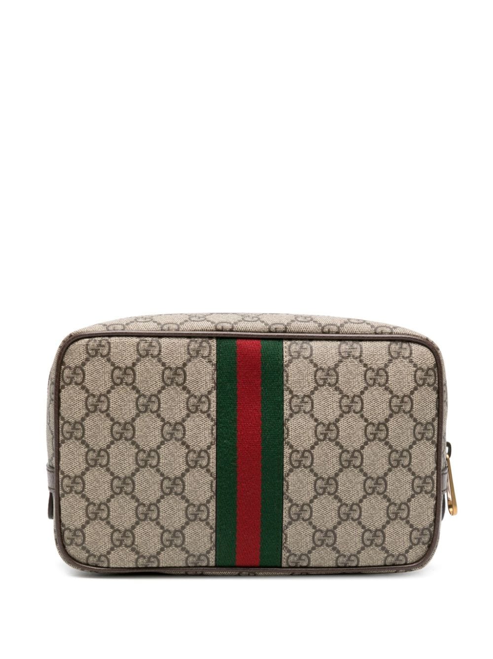 Shop Gucci Savoy Leather Wash Bag In Brown