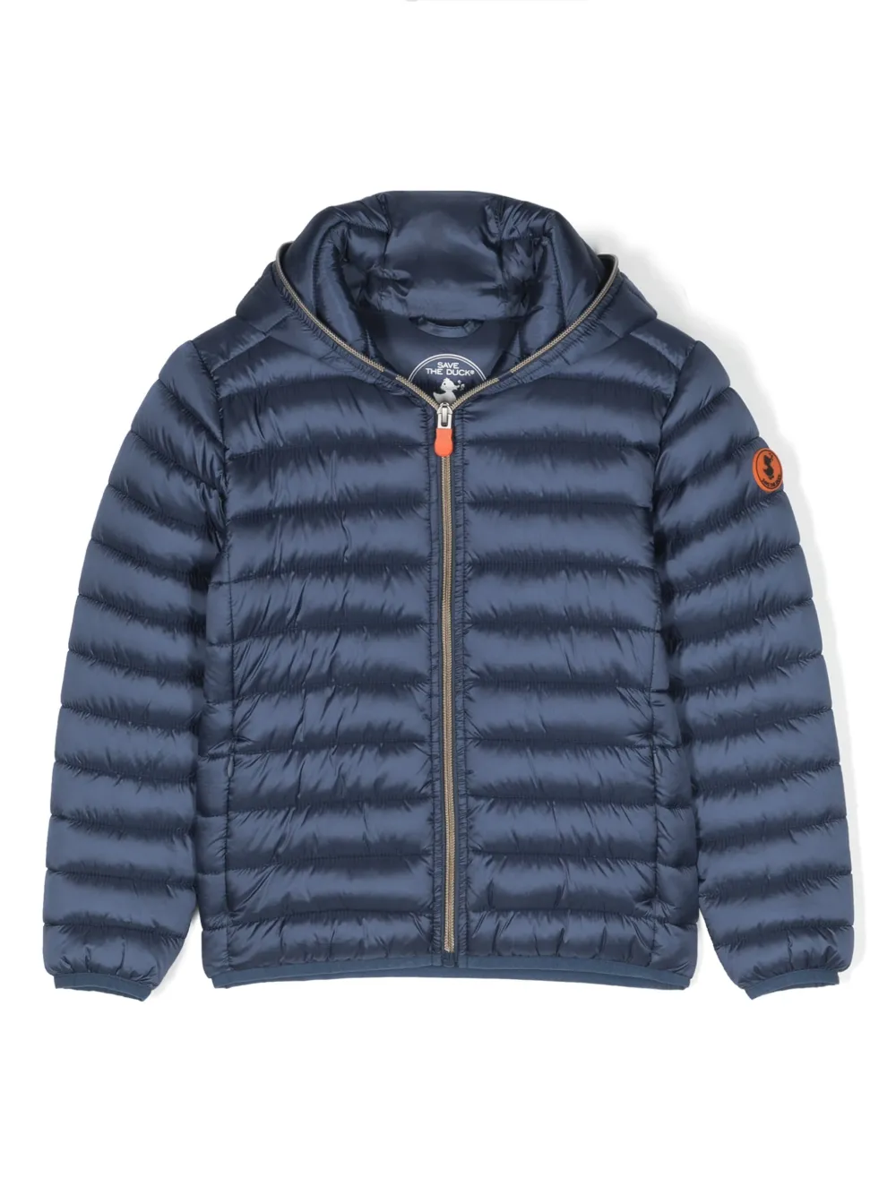 Save The Duck Kids' Logo-patch Quilted Hooded Jacket In Blue
