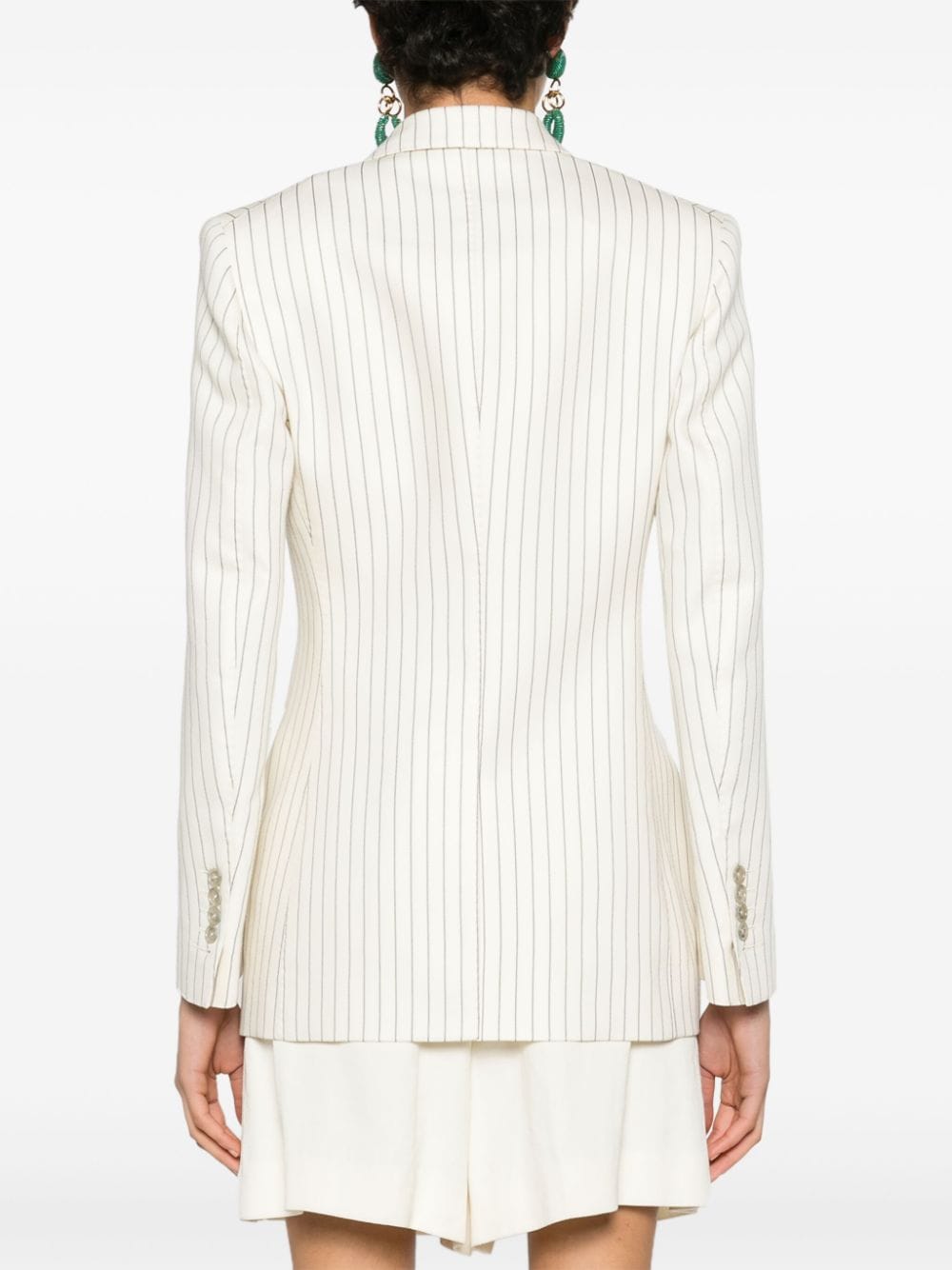 Shop Tom Ford Striped Double-breasted Twill Blazer In Nude