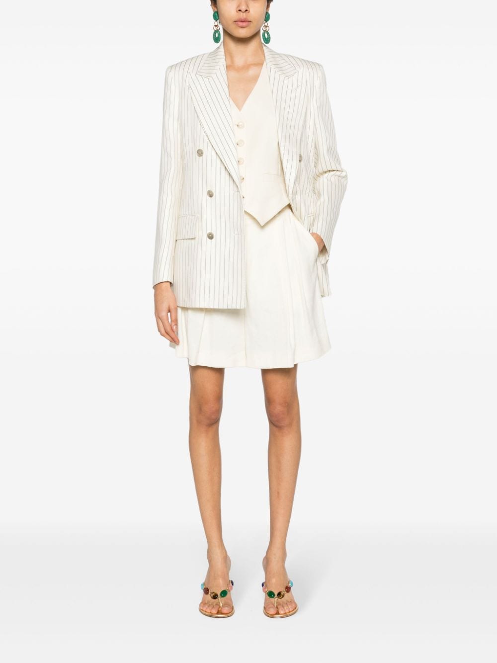 Shop Tom Ford Striped Double-breasted Twill Blazer In Nude