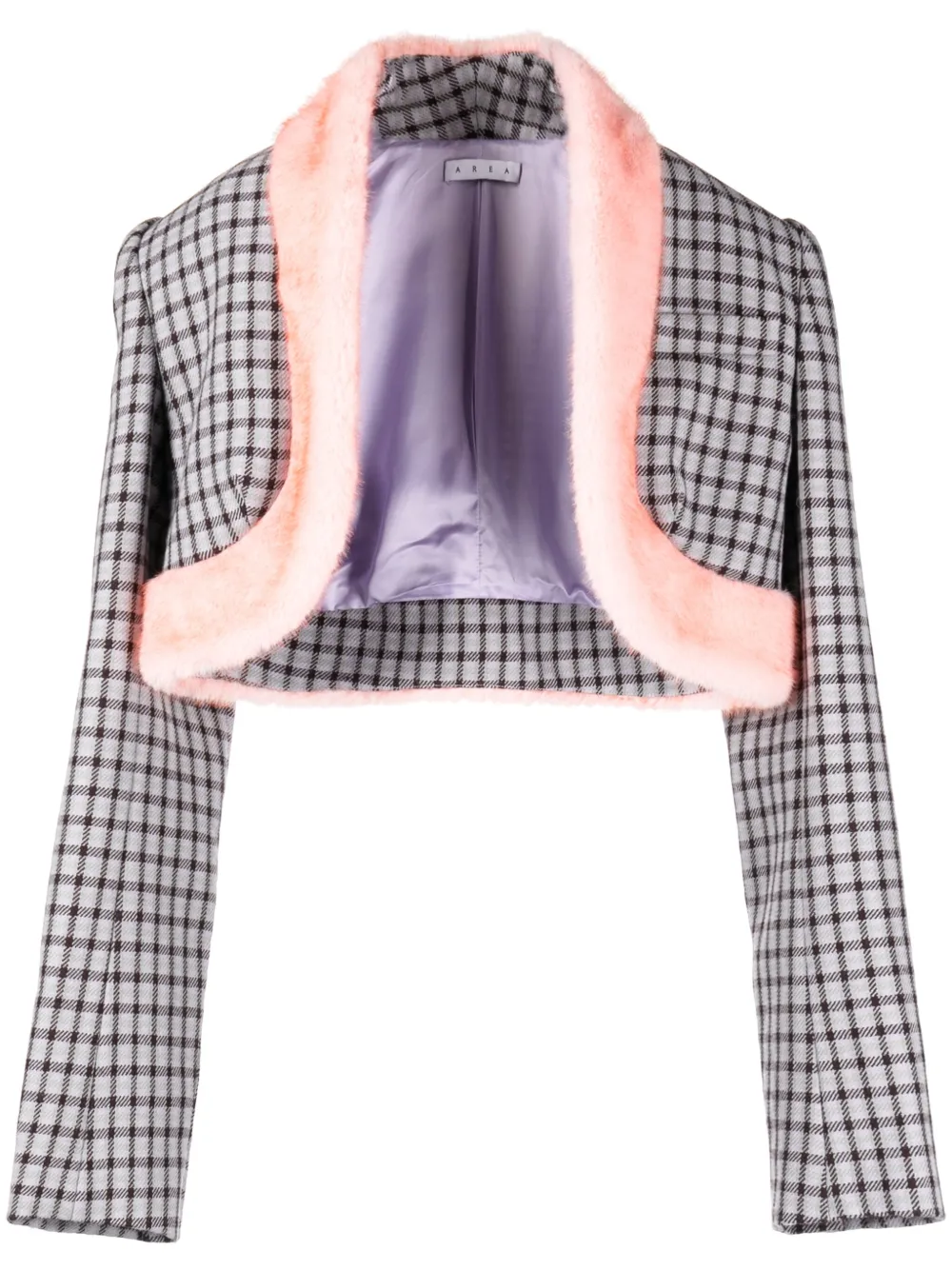 Area Faux-fur Trim Cropped Jacket In Purple