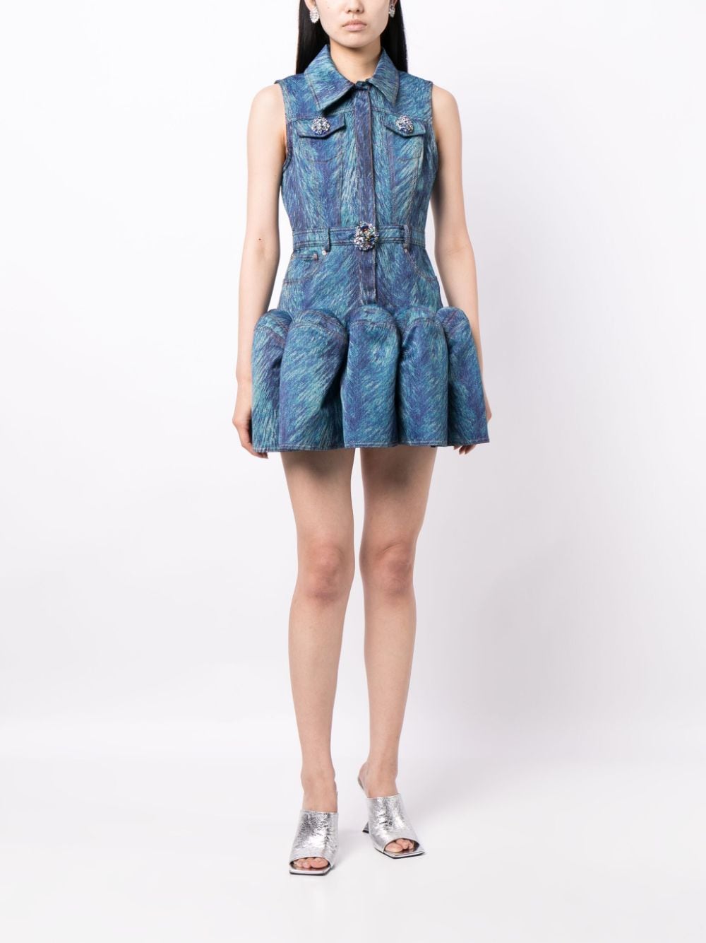 AREA Godet fur-print sleeveless minidress - Blauw