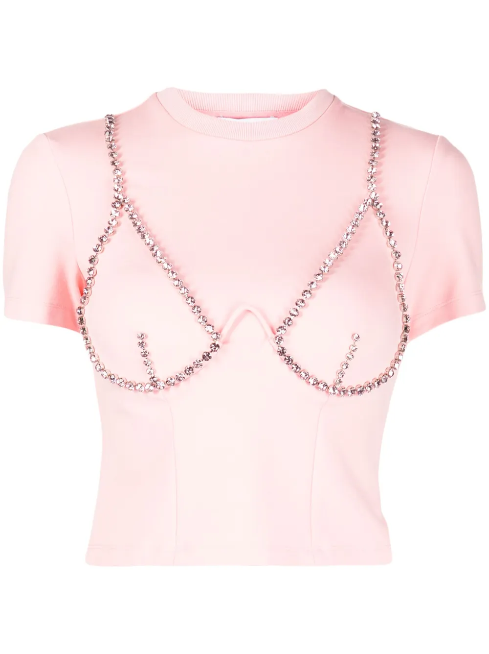 Area Crystal-embellished Cup-chain T-shirt In Pink