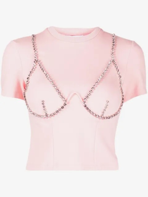 AREA crystal-embellished cup-chain T-shirt