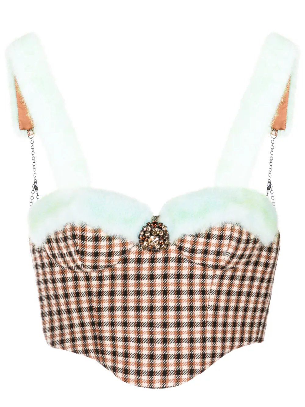 Area Embellished Faux-fur Trimmed Bustier In Brown
