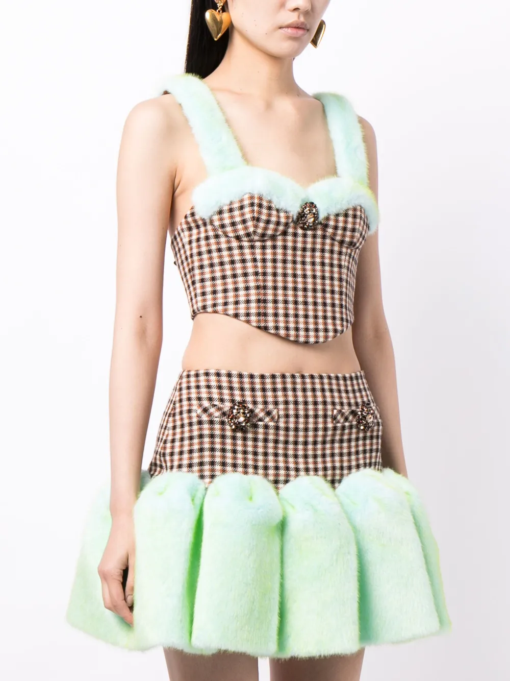 Crystal-Embellished Faux-Fur Trim Bustier