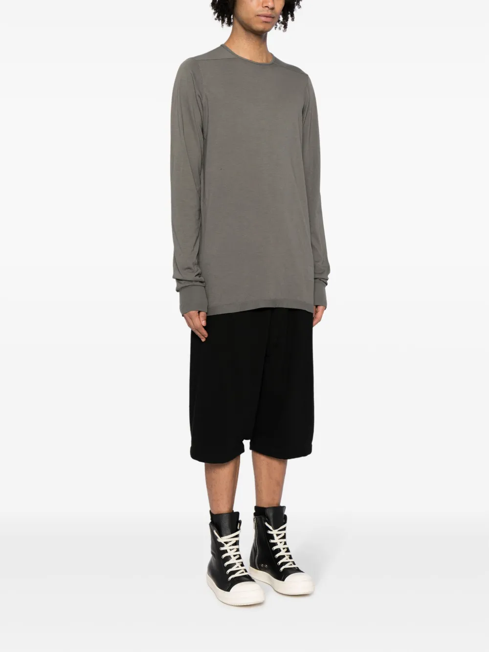 Rick Owens Drkshdw Long-sleeve Drawstring Cotton T-shirt In Grey
