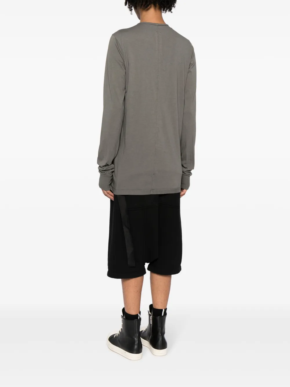 Rick Owens Drkshdw Long-sleeve Drawstring Cotton T-shirt In Grey
