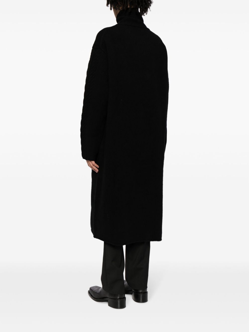 Shop Yohji Yamamoto Chunky-knit Wool Coat In Black