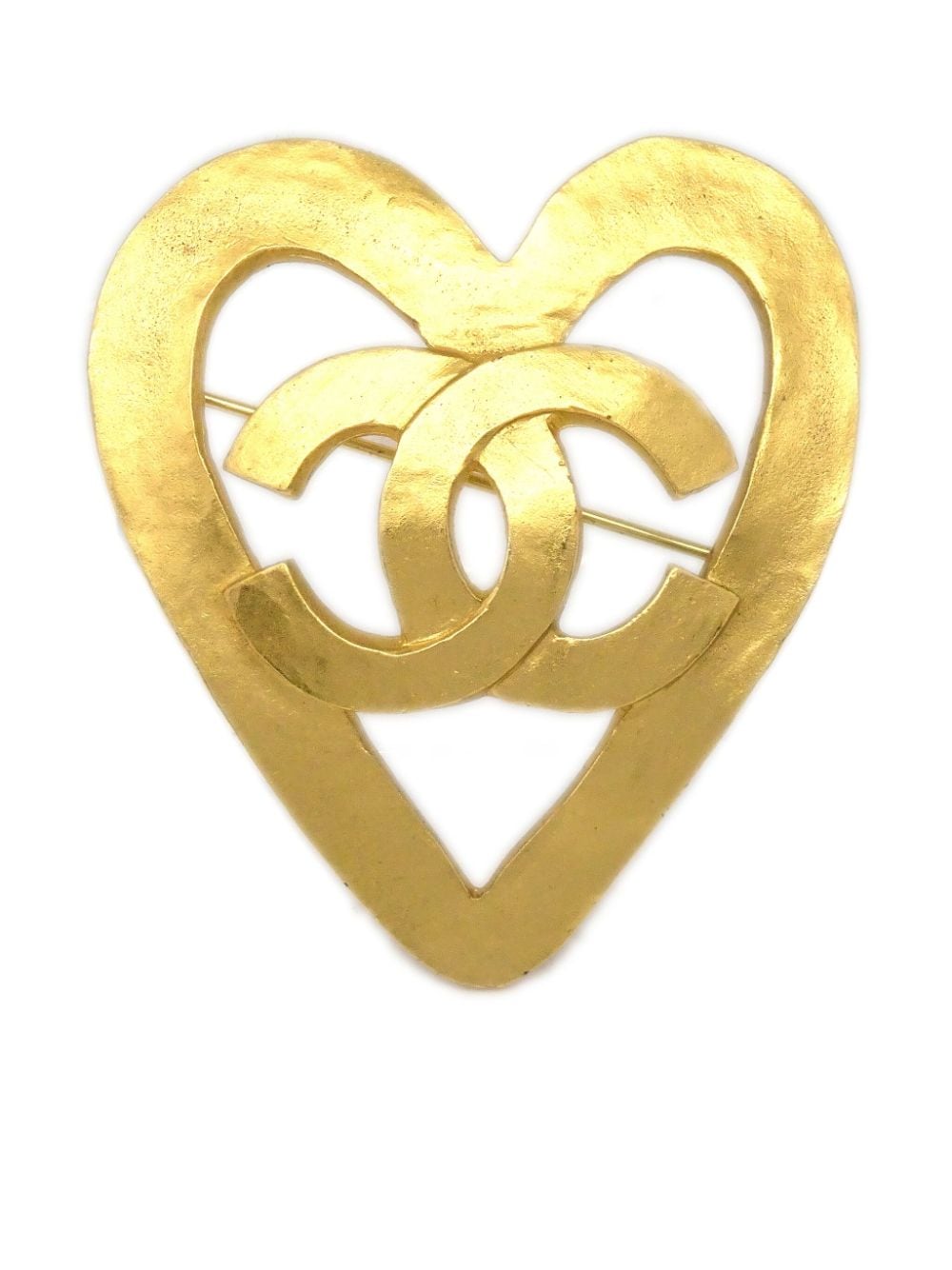 Pre-owned Chanel 1995 Cc Cut-out Heart Brooch In Gold