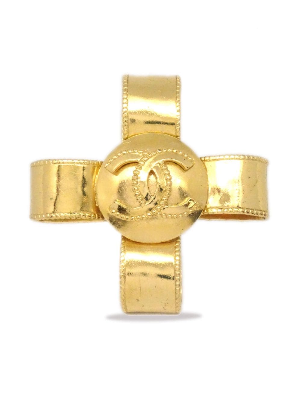 Pre-owned Chanel 1997 Cc Cross Brooch In Gold