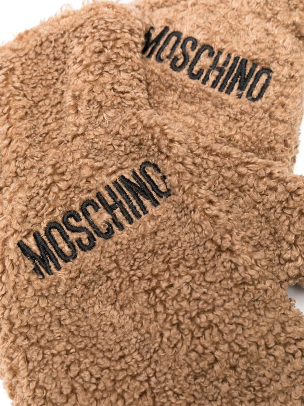 Shop Moschino Logo-embroidered Shearling Mittens In Neutrals