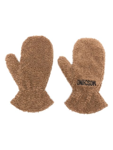 Moschino logo-embroidered shearling mittens 
