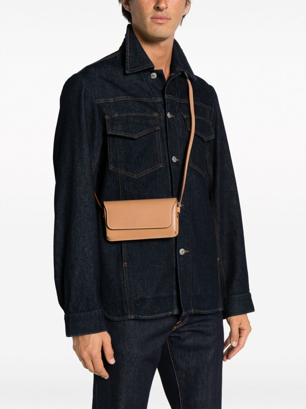 Shop Saint Laurent Leather Mini Crossbody Bag In Brown