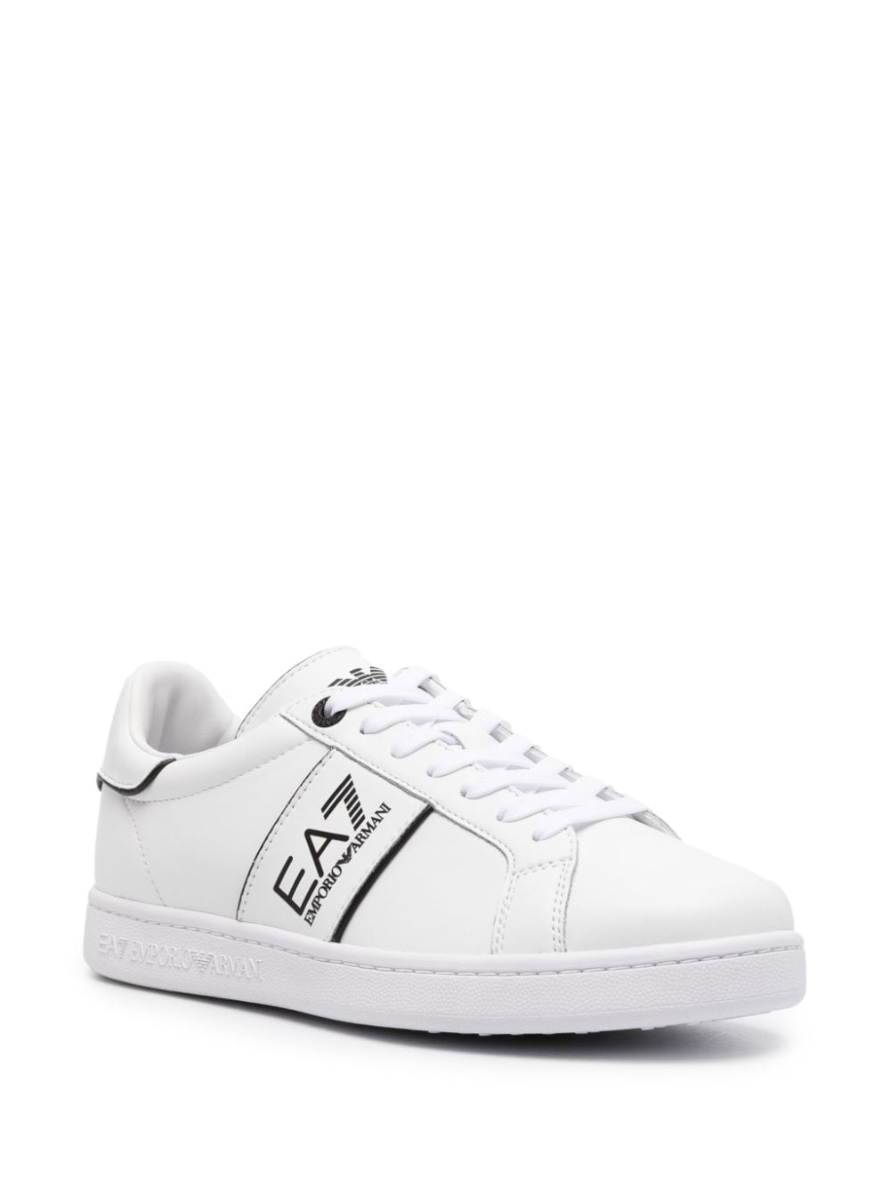 Shop Ea7 Logo-print Leather Sneakers In Weiss