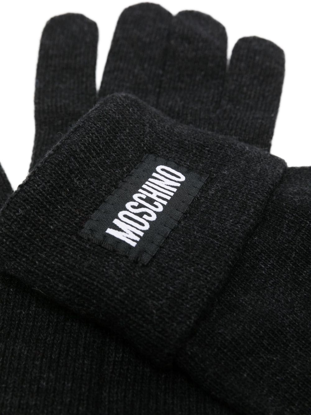Moschino logo-patch ribbed-knit gloves - Grijs