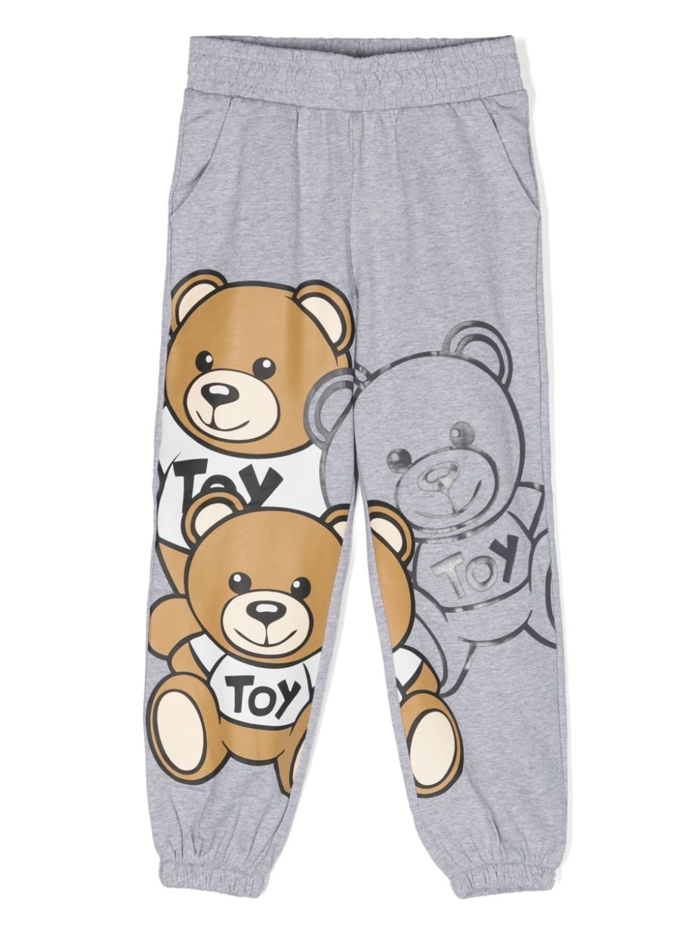 Moschino Kids' Teddy Bear-motif Cotton Track Trousers In Grey