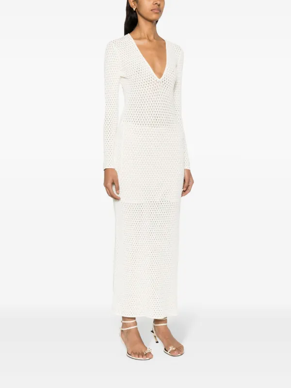 Openwork Stretch Viscose Knit V-Neck Maxi Dress | TOM FORD | OFF White Openwork Stretch Viscose Knit V-Neck Maxi Dress | TOM FORD | OFF White