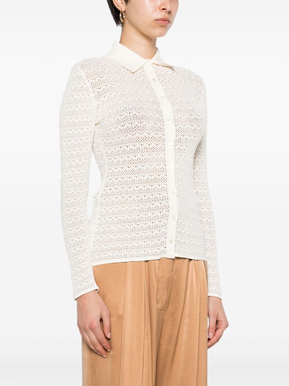Shop Tom Ford Pointelle-knit Polo Cardigan In White