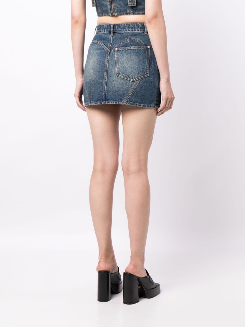 Shop Area Claw Cut Denim Miniskirt In Blue