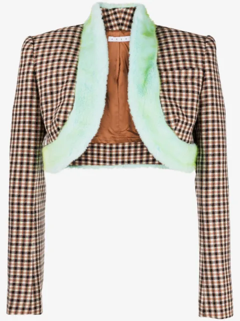 AREA faux-fur trim cropped jacket 