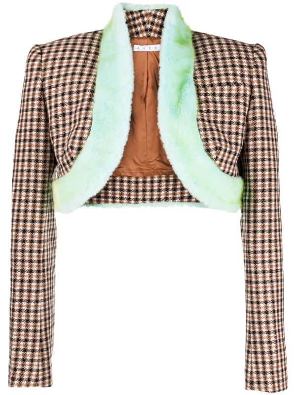 Area Faux-fur Trim Cropped Jacket in Brown