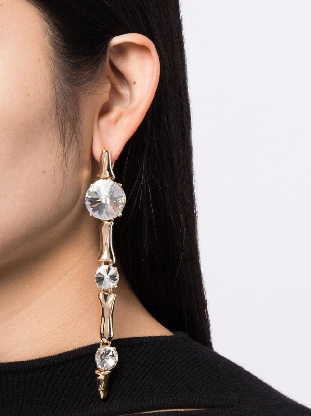 Shop Area Long Bone Crystal Embellished Drop Earrings In Gold